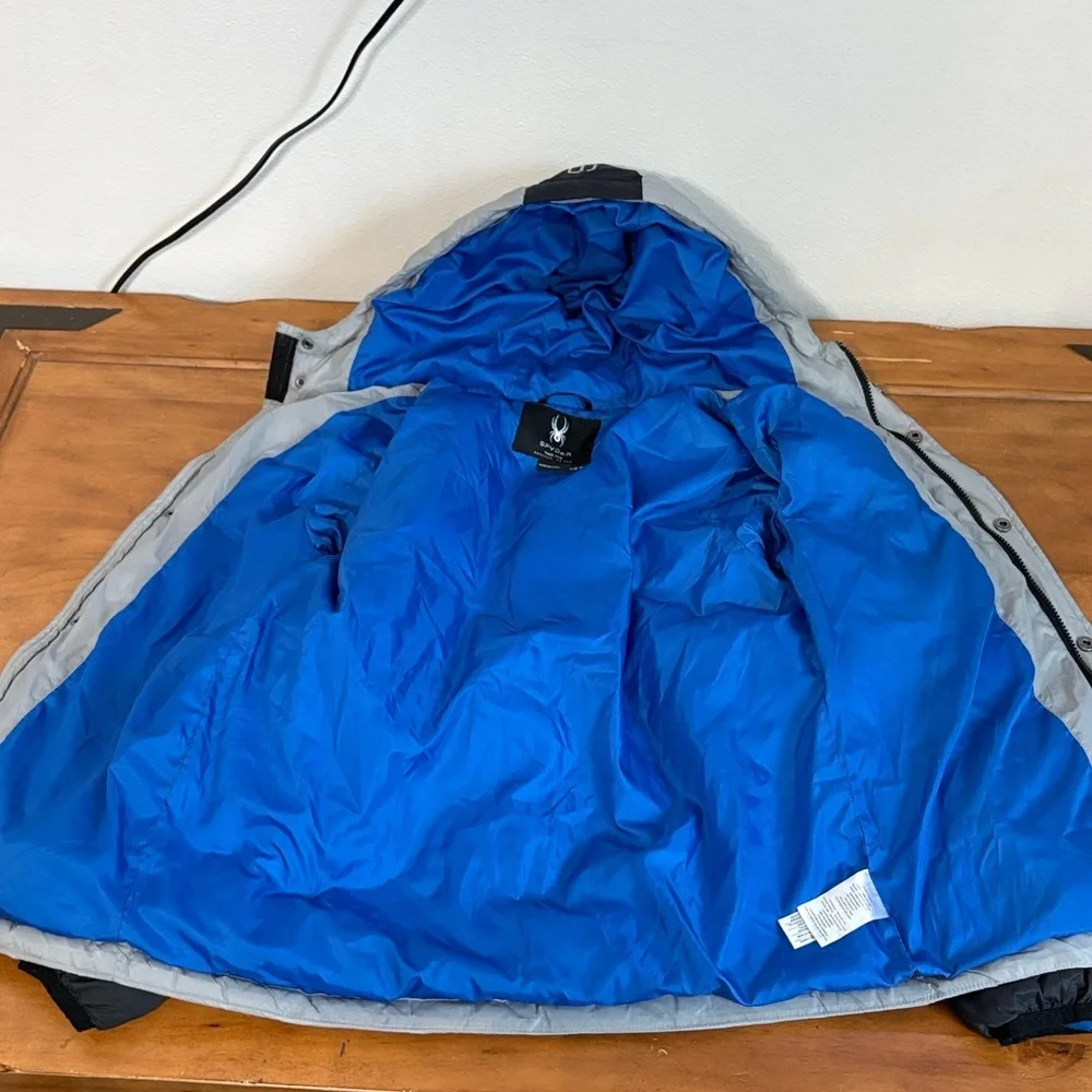 Spyder Silver and Black Hooded Puffer Jacket Size 16